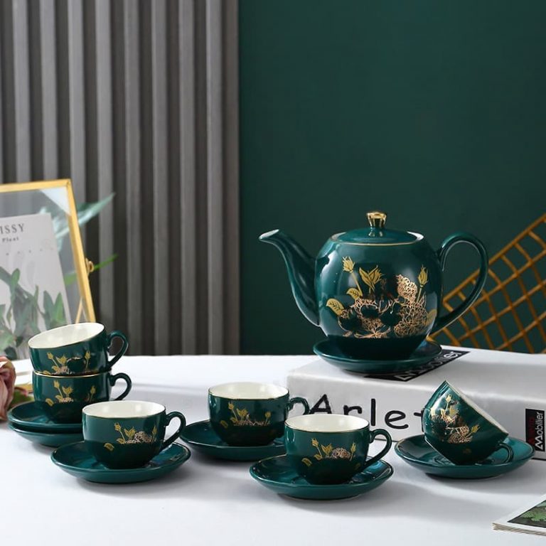 Gold Rim Tea Set Green